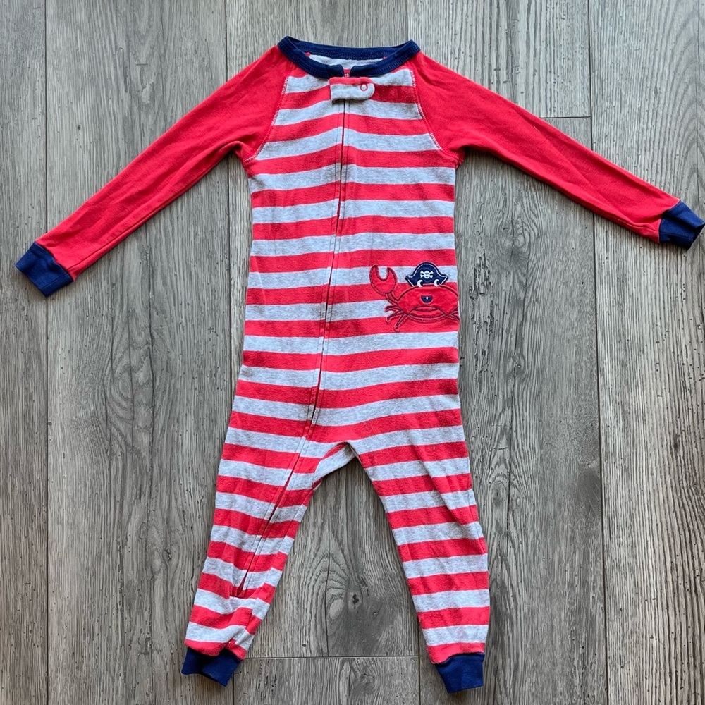 Carter’s Toddler Pirate Crab Striped One-Way Zipper Footless Romper Pajama